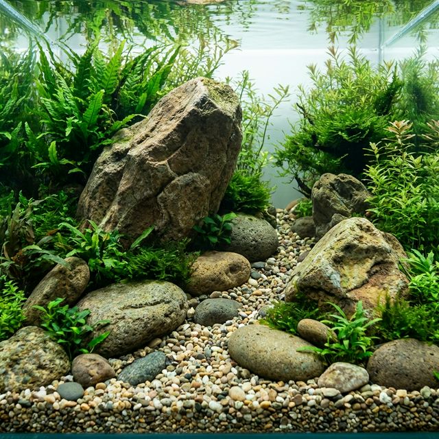 Exemplo de hierarquia de tamanhos em hardscape de aquascaping profissional